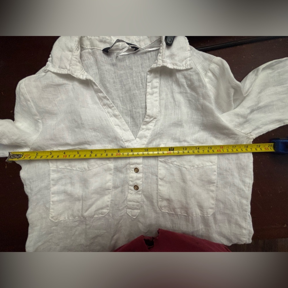 Zara 1/4 button down all linen crispy white small  Beachy nautical cowgirl shirt - Picture 7 of 7